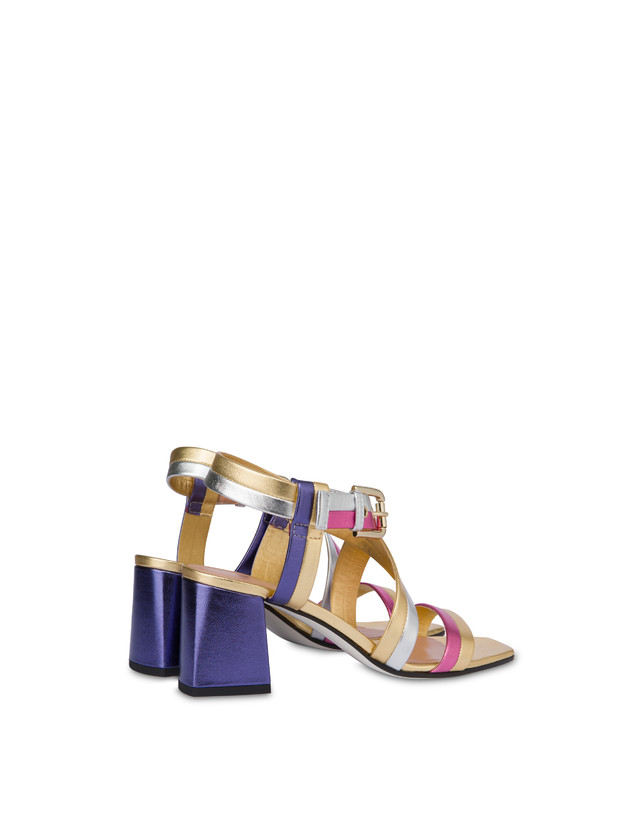 Pollini Sandali In Nappa Laminata Rainbow Oro/peonia/argento/iris In Saldo