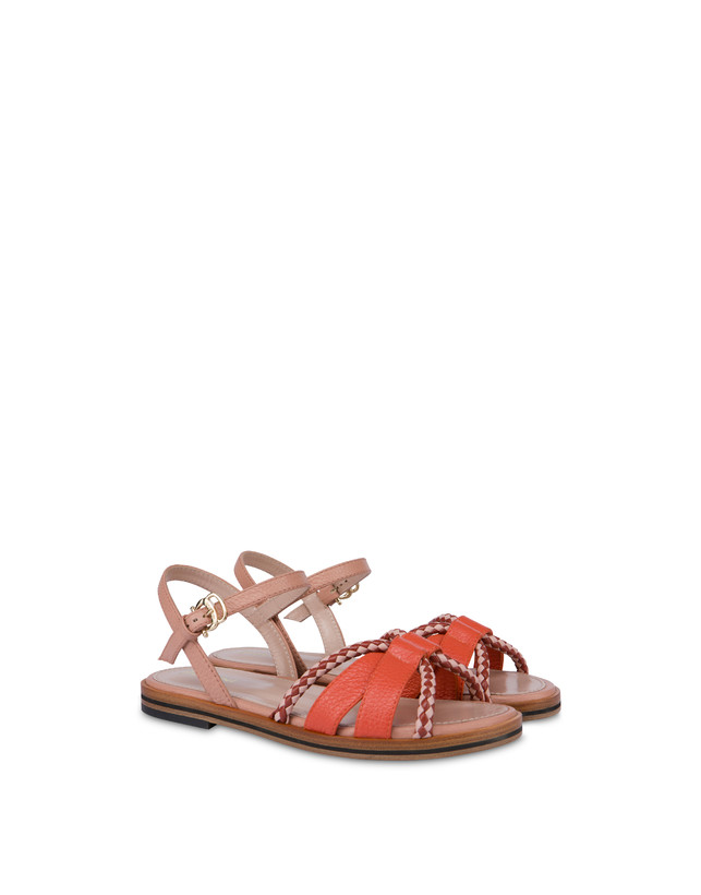 Pollini Sandali Flat In Vitello Bicolor Interlude Cannella/nude Nuovo