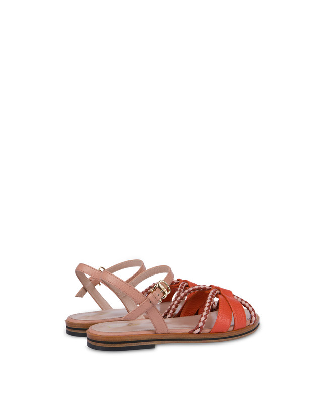 Pollini Sandali Flat In Vitello Bicolor Interlude Cannella/nude Nuovo