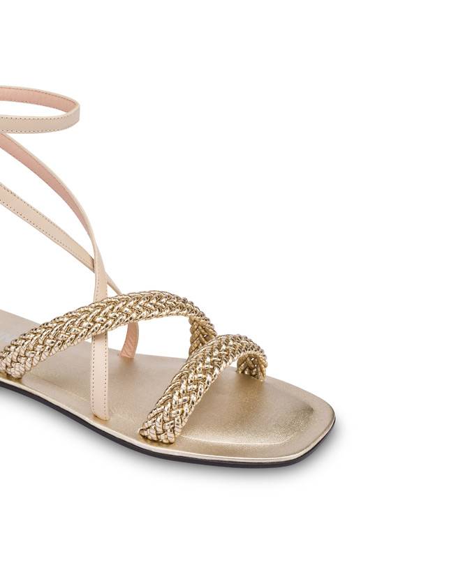 Pollini Sandali Flat In Vitello E Specchio Laminato Italian Savoir Faire Platino/sabbia Vendita