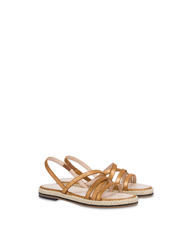 Pollini Sandali Flat In Crosta Laminata Playa Oro Promozione