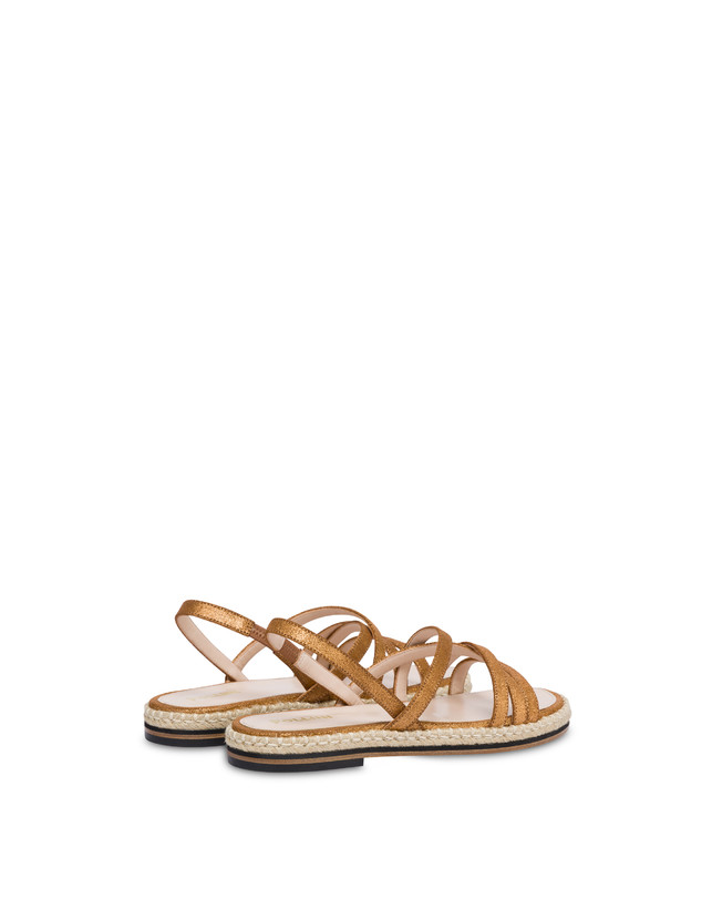 Pollini Sandali Flat In Crosta Laminata Playa Oro Promozione