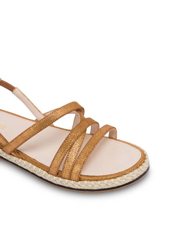 Pollini Sandali Flat In Crosta Laminata Playa Oro Promozione