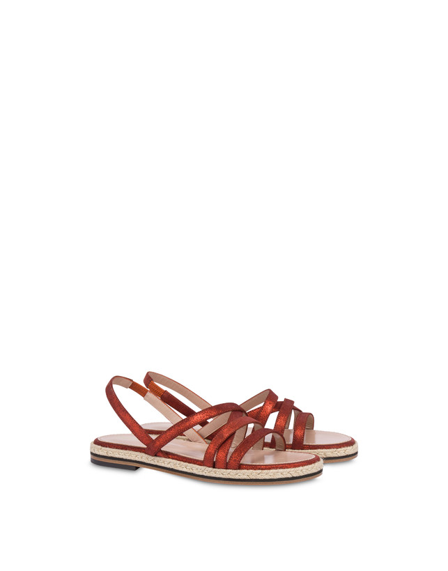 Pollini Sandali Flat In Crosta Laminata Playa Cannella Spedizione Gratuita