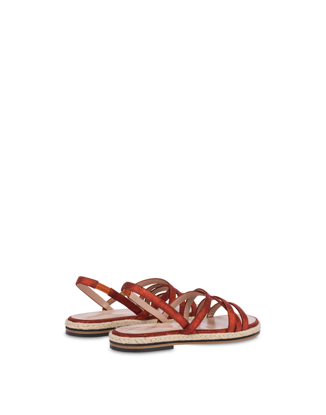 Pollini Sandali Flat In Crosta Laminata Playa Cannella Spedizione Gratuita