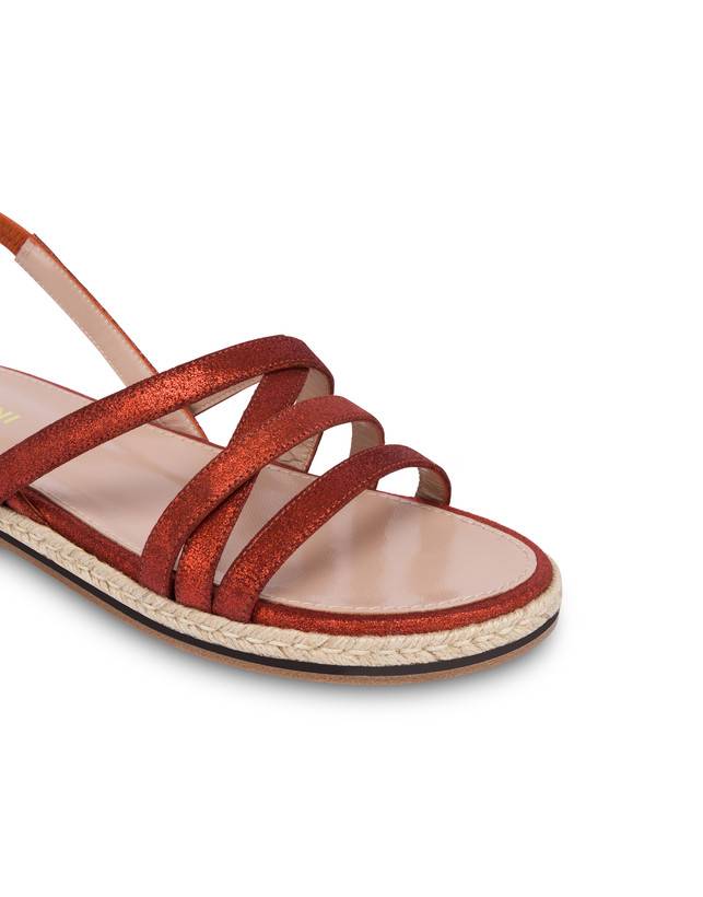 Pollini Sandali Flat In Crosta Laminata Playa Cannella Spedizione Gratuita