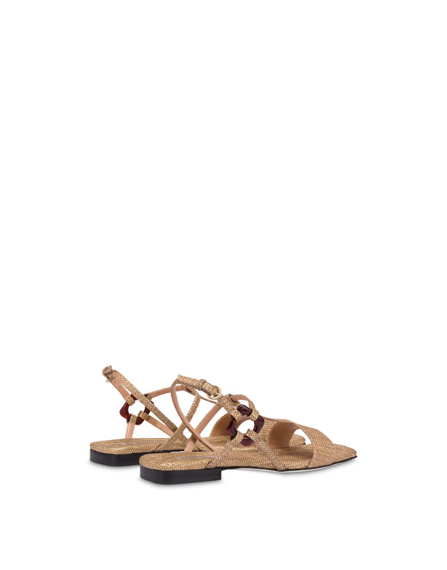 Pollini Sandali Flat In Vitello Stampa Pitone Between The Lines Wood-oro Soddisfazione Garantita