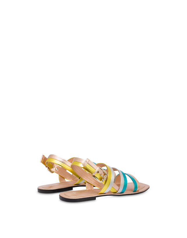 Pollini Sandali Flat In Nappa Laminata Rainbow Rame/pool/argento/sun Acquista Ora