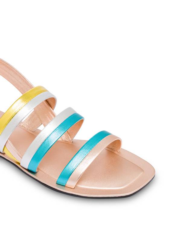 Pollini Sandali Flat In Nappa Laminata Rainbow Rame/pool/argento/sun Acquista Ora
