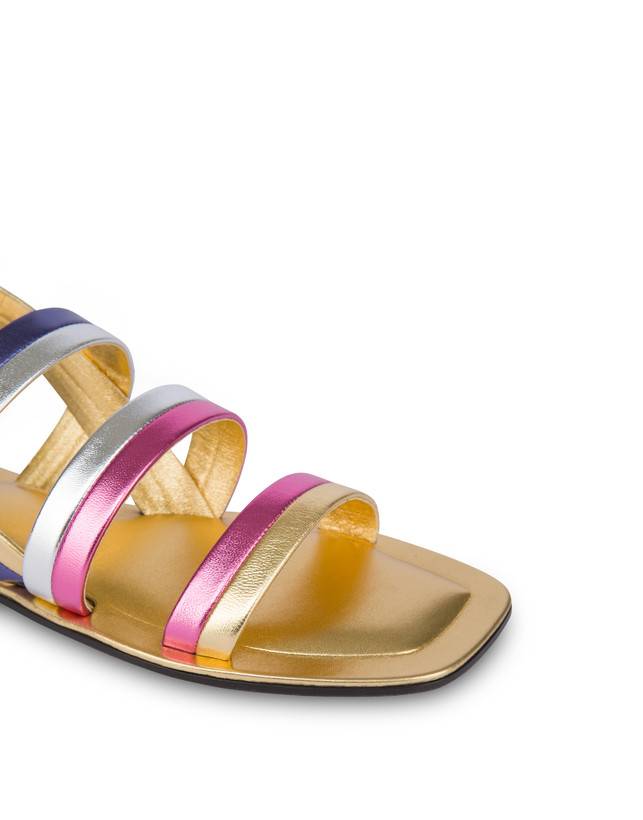 Pollini Sandali Flat In Nappa Laminata Rainbow Oro/peonia/argento/iris Consegna Veloce