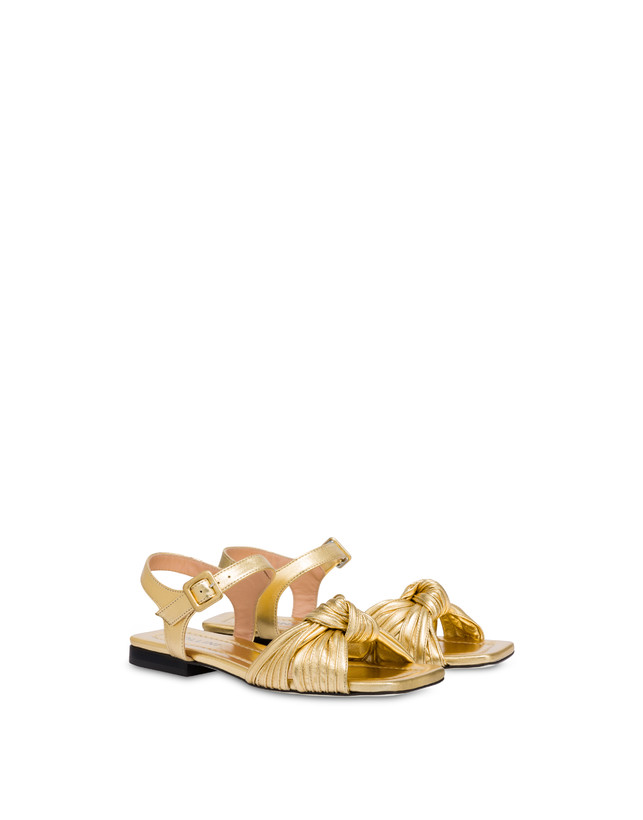 Pollini Sandali Flat In Nappa Laminata Sailor Knot Oro Promozione Limitata