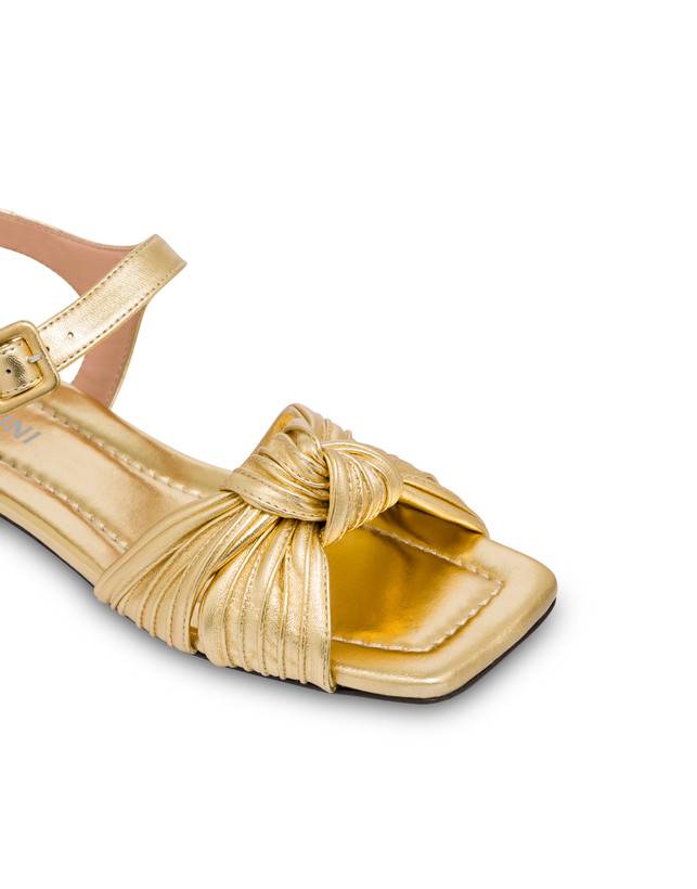 Pollini Sandali Flat In Nappa Laminata Sailor Knot Oro Promozione Limitata