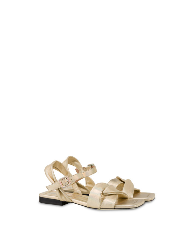 Pollini Sandali Flat In Nappa Laminata Oasis Sabbia Prezzo Ridotto