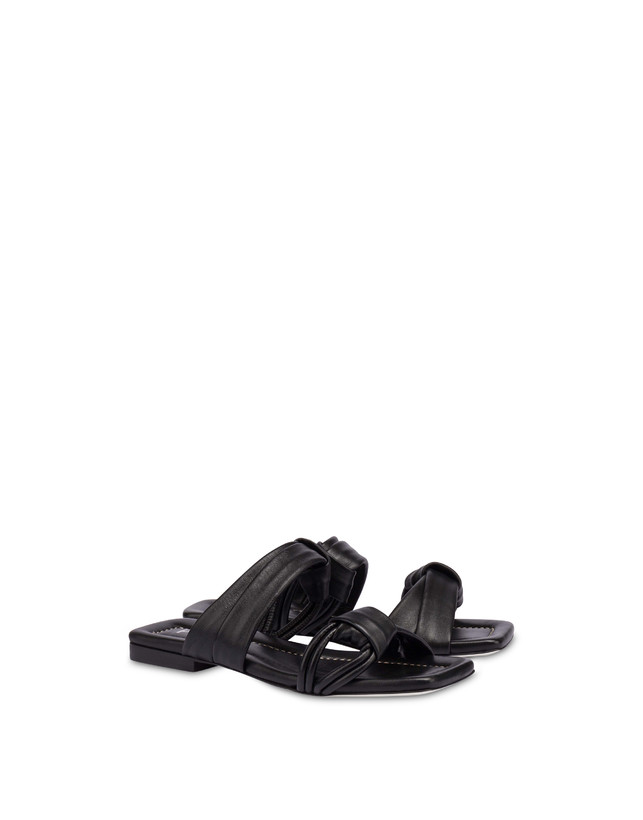 Pollini Sandali Flat In Nappa Lady Tie Nero Sottocosto