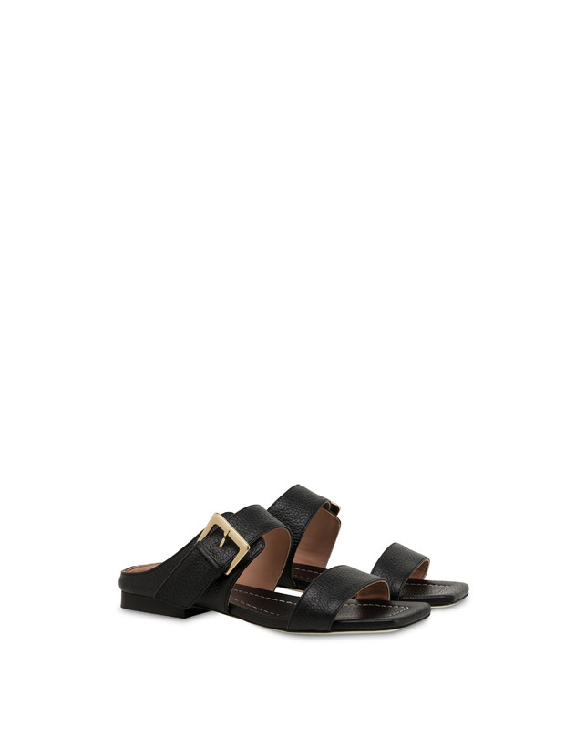 Pollini Sandali Flat In Vitello Bottalato Ethos Nero Convenienza