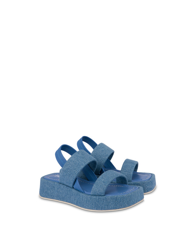 Pollini Sandali Flatform In Tessuto Denim Denim Presa