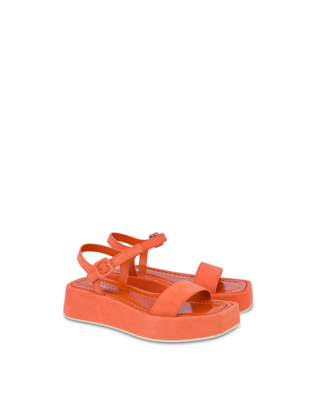 Pollini Sandali Flatform In Camoscio Seventy Coral Offerta