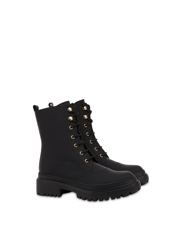 Pollini Combat Boot In Vitello Gommato Winter Step Nero Italy