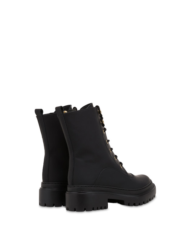 Pollini Combat Boot In Vitello Gommato Winter Step Nero Italy