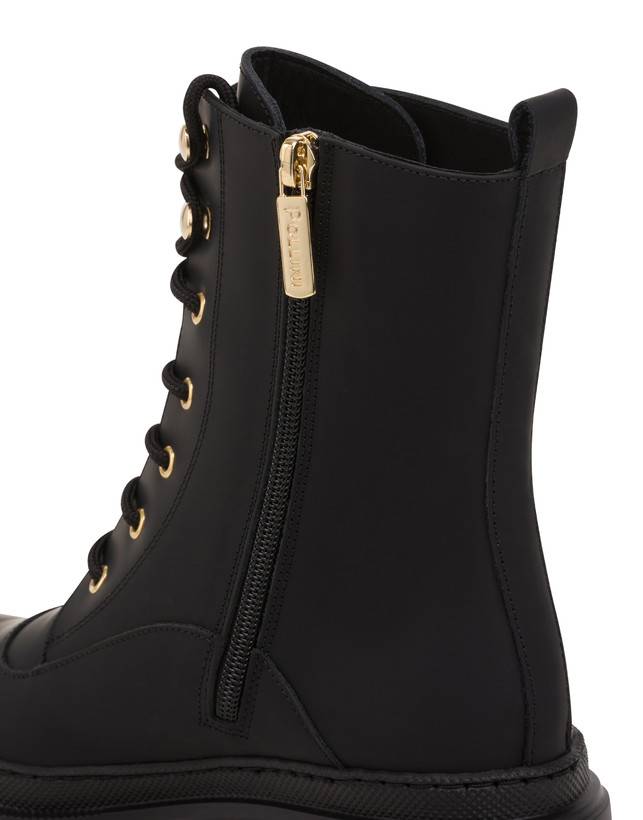 Pollini Combat Boot In Vitello Gommato Winter Step Nero Italy