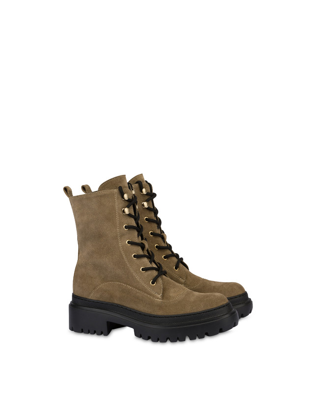 Pollini Combat Boot In Crosta Winter Step Sabbia Italia