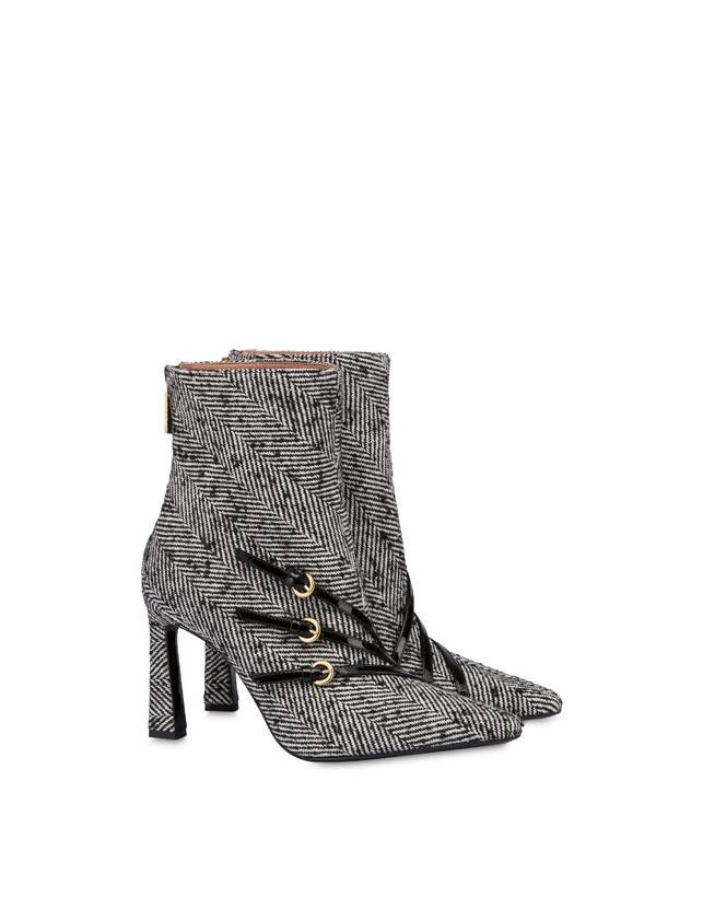Pollini Stivaletti In Tessuto Spigato Bi-buckle Bianco-nero/nero Qualità Garantita