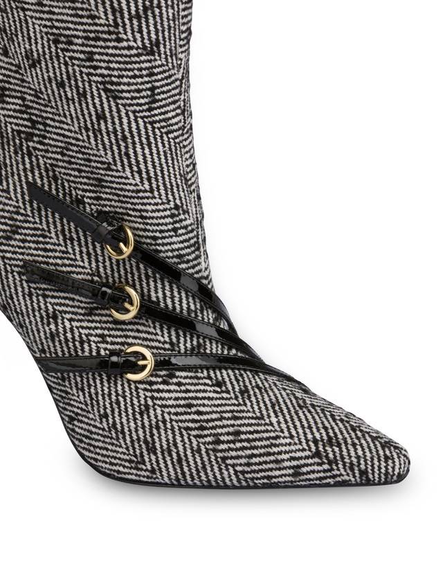 Pollini Stivaletti In Tessuto Spigato Bi-buckle Bianco-nero/nero Qualità Garantita
