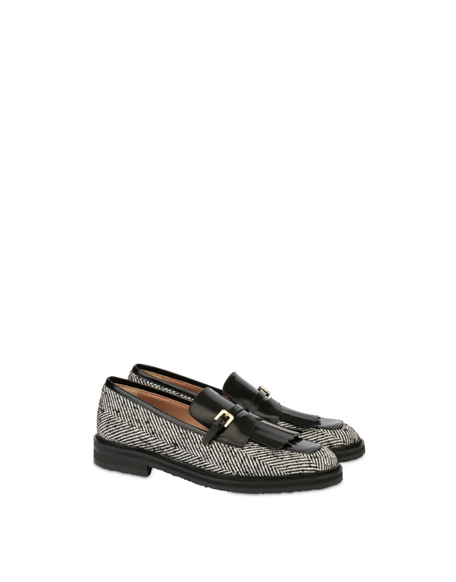 Pollini Mocassini In Tessuto Spigato Camber Sand Bianco-nero/nero Prezzo Ridotto