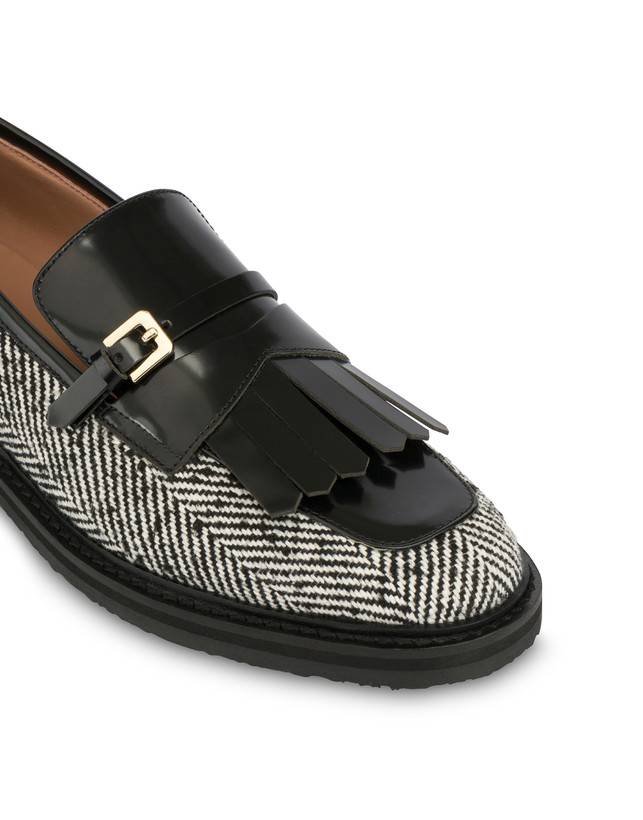 Pollini Mocassini In Tessuto Spigato Camber Sand Bianco-nero/nero Prezzo Ridotto