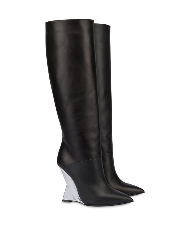 Pollini Stivali In Vitello Extravagance Nero/argento Italia