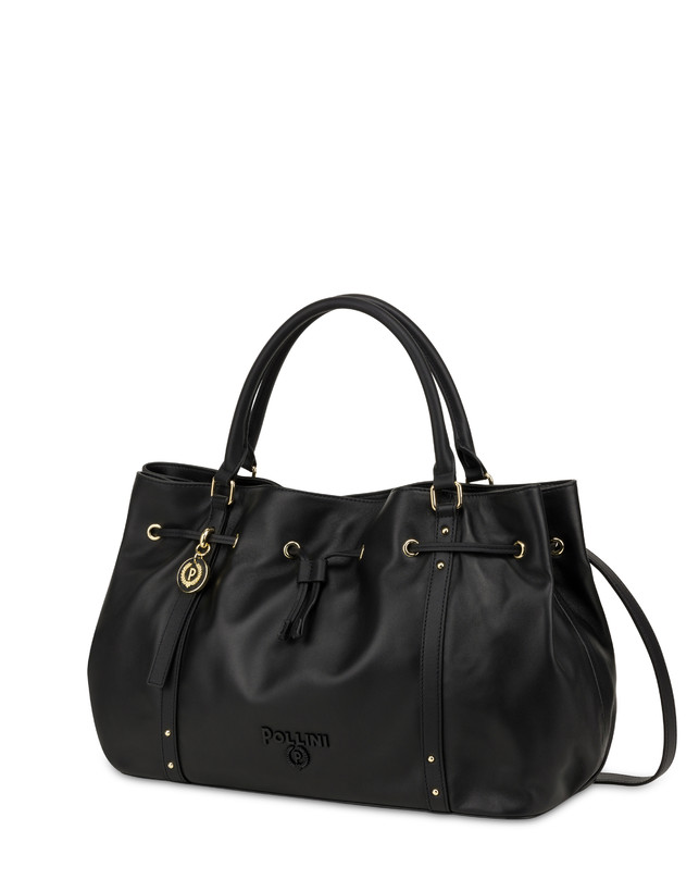 Pollini Borsa Doppio Manico In Nappa Serena Nero/nero Fino Al -60%