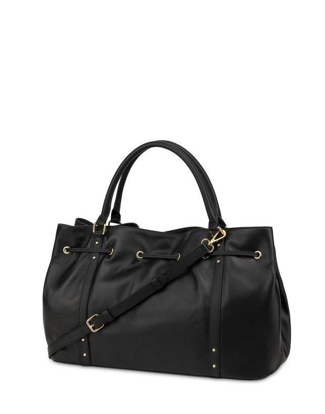 Pollini Borsa Doppio Manico In Nappa Serena Nero/nero Fino Al -60%