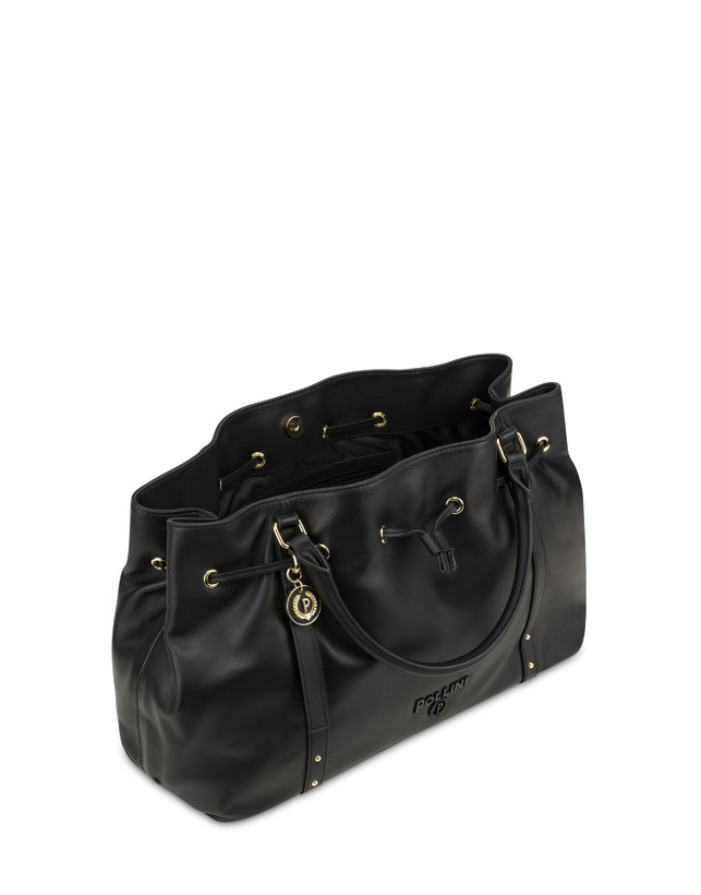 Pollini Borsa Doppio Manico In Nappa Serena Nero/nero Fino Al -60%