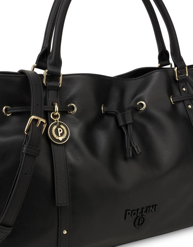 Pollini Borsa Doppio Manico In Nappa Serena Nero/nero Fino Al -60%