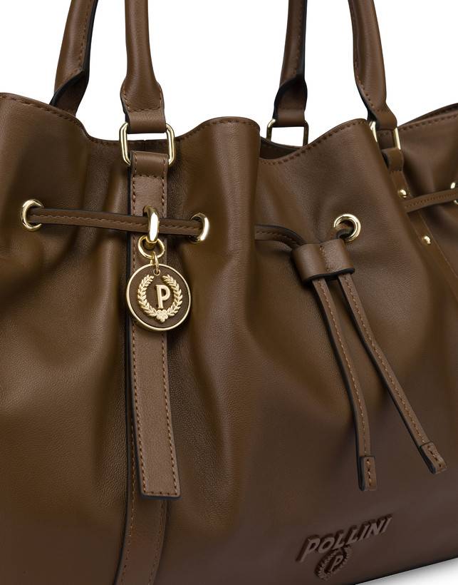Pollini Borsa Doppio Manico In Nappa Serena Marrone/marrone Ritorno libero