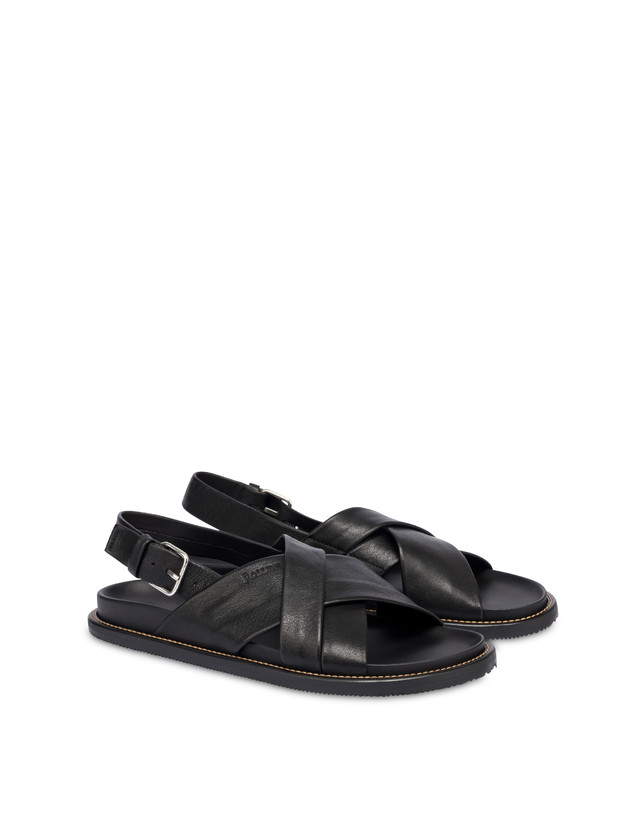 Pollini Sandali Flat In Nappa Natural Feeling Nero In Linea