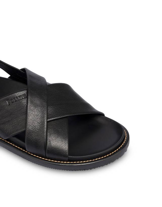 Pollini Sandali Flat In Nappa Natural Feeling Nero In Linea