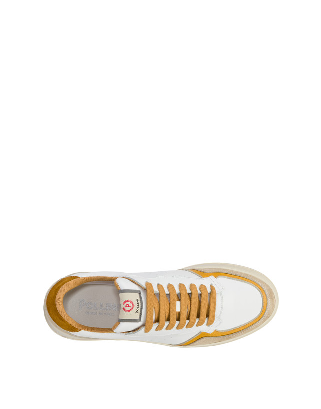 Pollini Sneakers In Vitello E Crosta Bourton Bianco/beige/senape/senape Presa