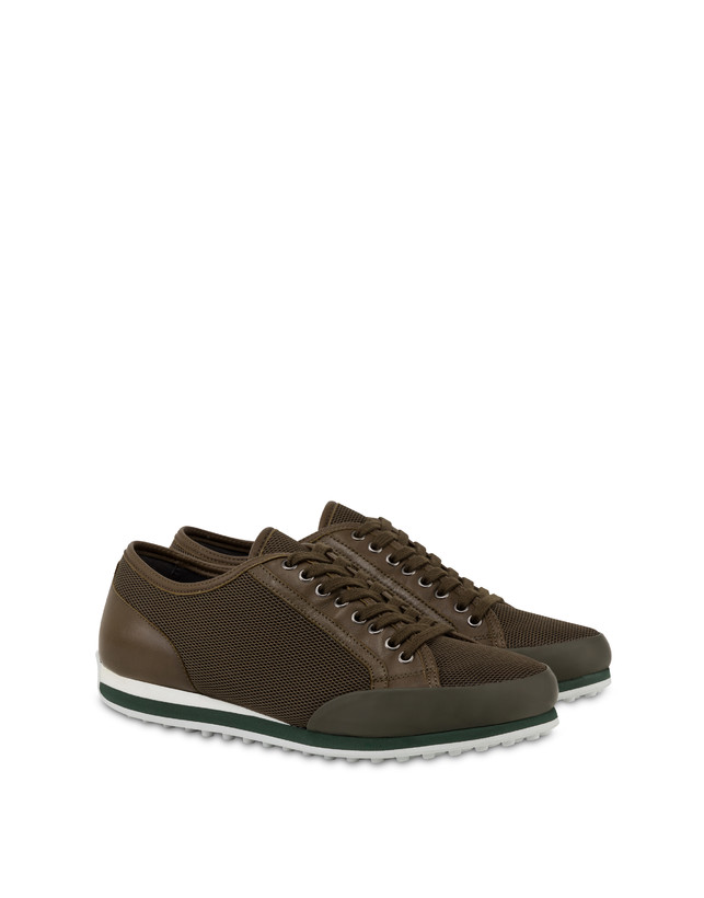 Pollini Sneakers In Vitello E Rete Sporty Driver Militare/militare/militare Economico