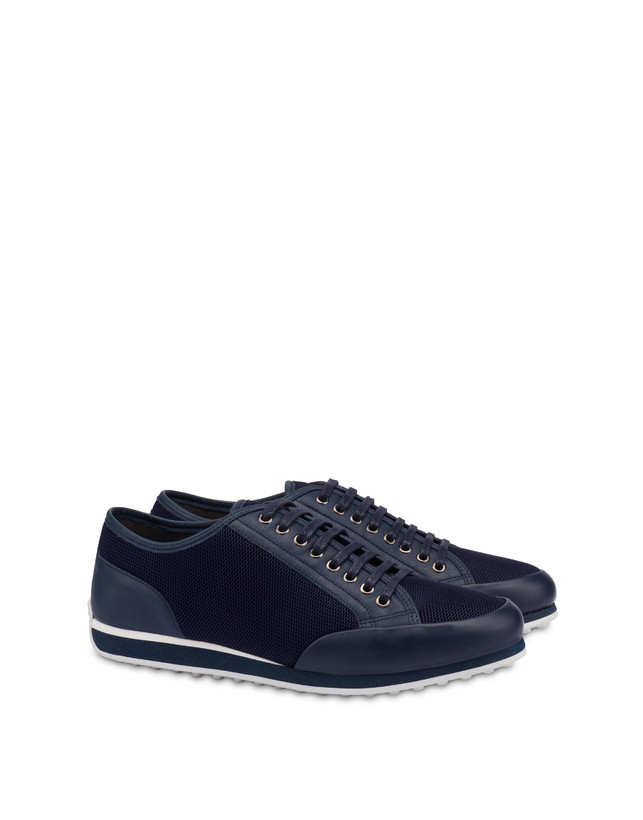 Pollini Sneakers In Vitello E Rete Sporty Driver Blu/blu/blu Online