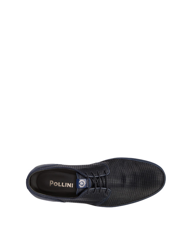 Pollini Derby In Pelle Stampa Traforata Foxing Blu Outlet