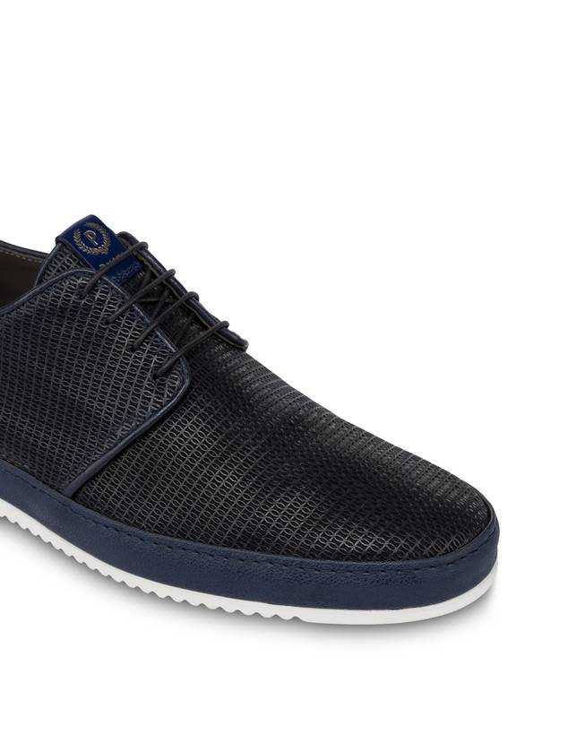 Pollini Derby In Pelle Stampa Traforata Foxing Blu Outlet