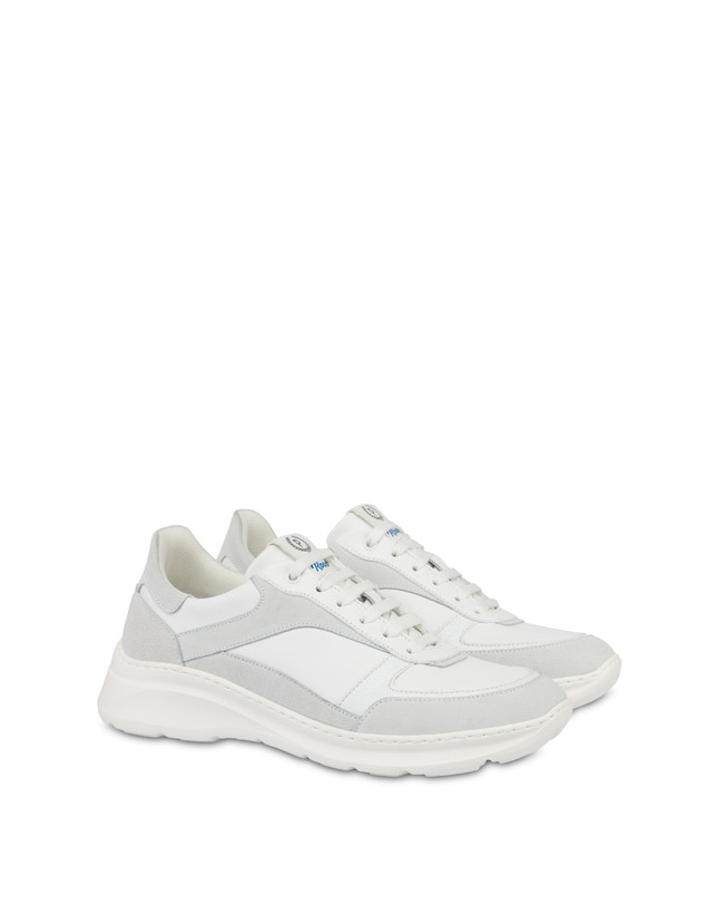 Pollini Sneakers In Nylon E Pelle Sfera Bianco/bianco/bianco/bianco/bianco/bianco In Vendita