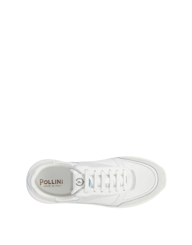 Pollini Sneakers In Nylon E Pelle Sfera Bianco/bianco/bianco/bianco/bianco/bianco In Vendita