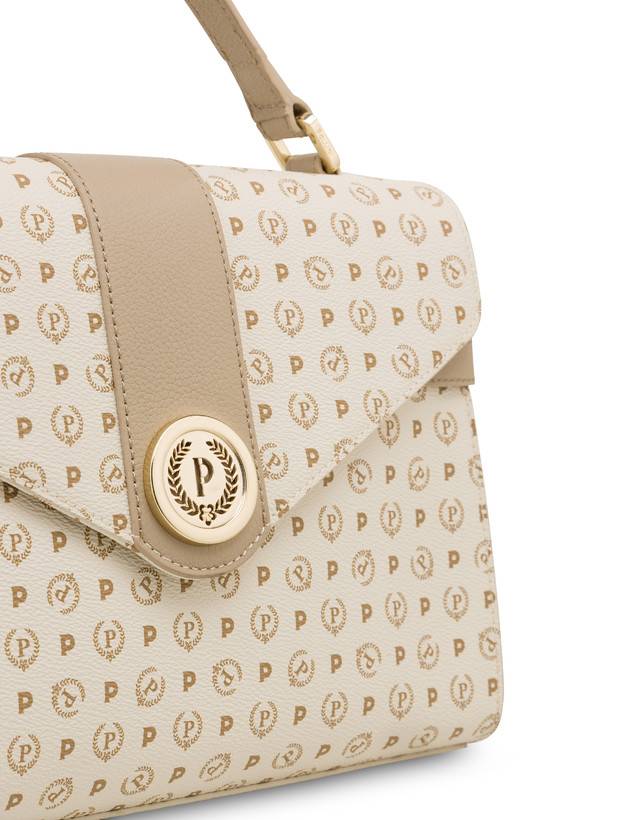 Pollini Borsa A Mano Strutturata Heritage Logo Classic Avorio/ghiaccio I Più Venduti