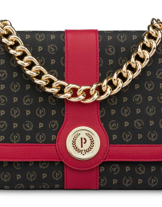 Pollini Borsa A Spalla Heritage Logo Classic Nero/lacca Vendite Flash