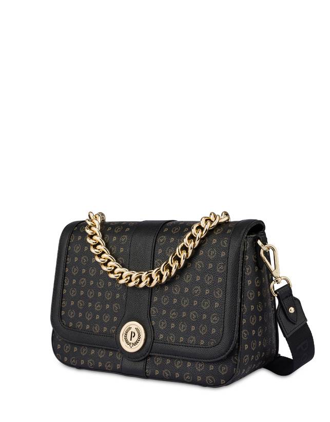 Pollini Borsa A Spalla Heritage Logo Classic Nero/nero In Saldo