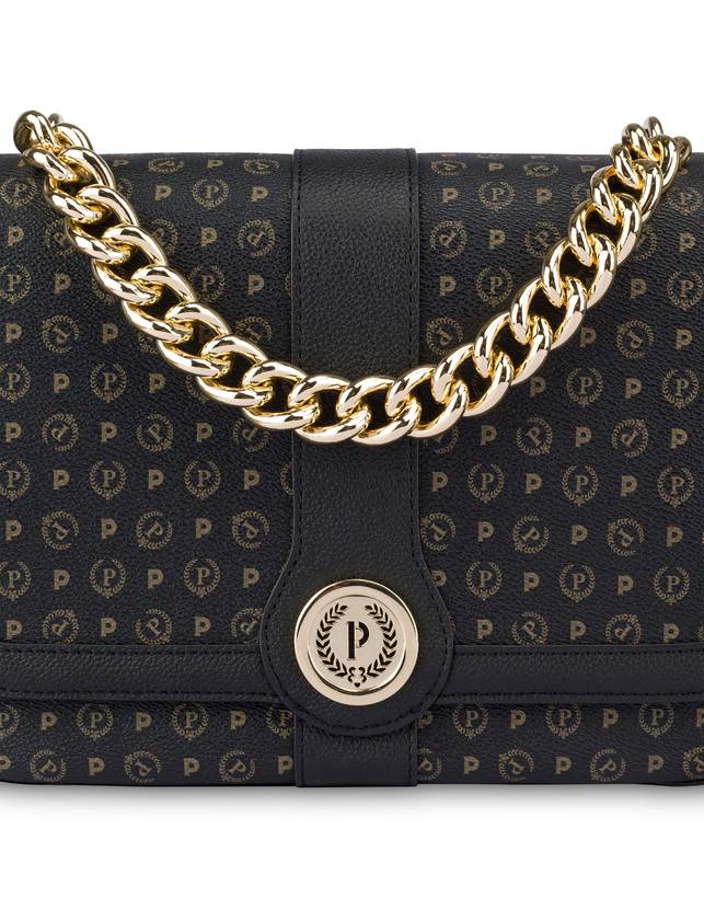 Pollini Borsa A Spalla Heritage Logo Classic Nero/nero In Saldo