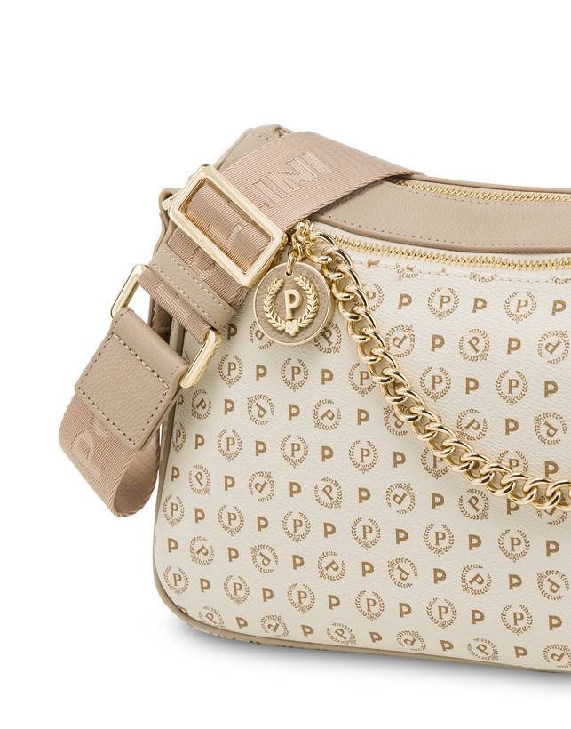 Pollini Borsa A Tracolla In Pvc Heritage Logo Classic Avorio/ghiaccio Nuova