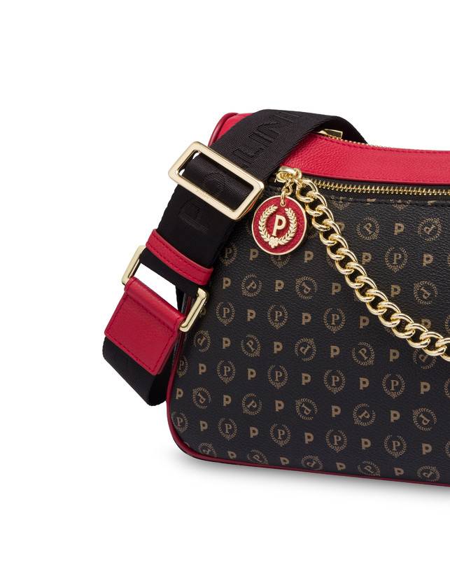 Pollini Borsa A Tracolla In Pvc Heritage Logo Classic Nero/lacca Negozio